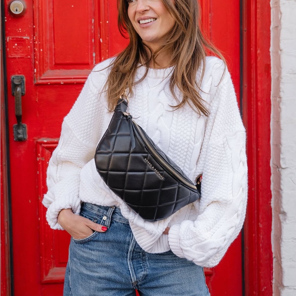 Poppy and Peonies Black Quilted Sidekick Bag